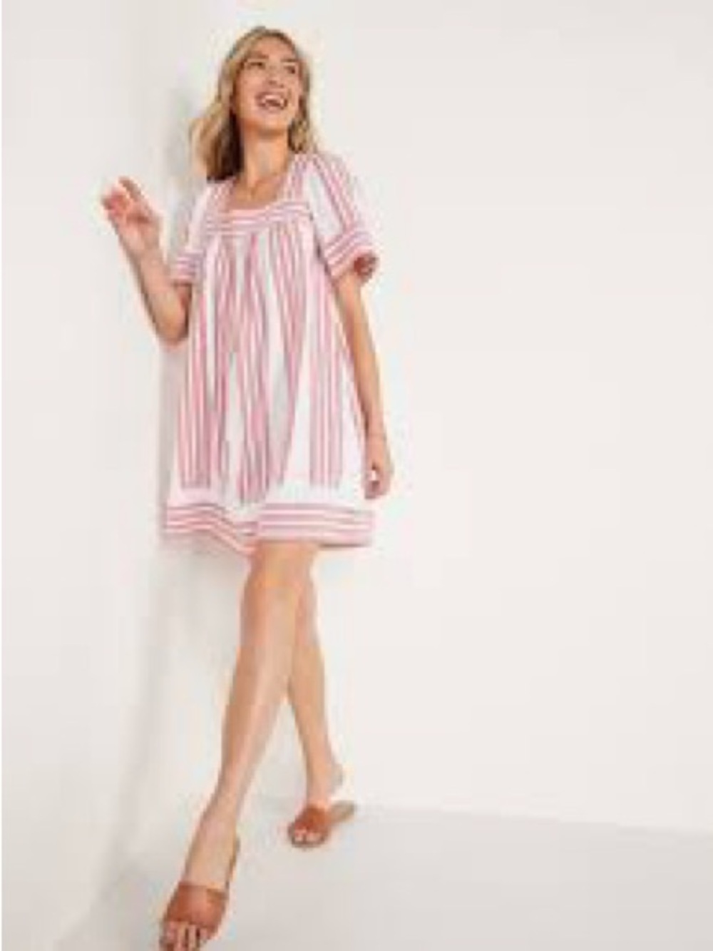 Old Navy Red and White Striped Square-Neck Tunic